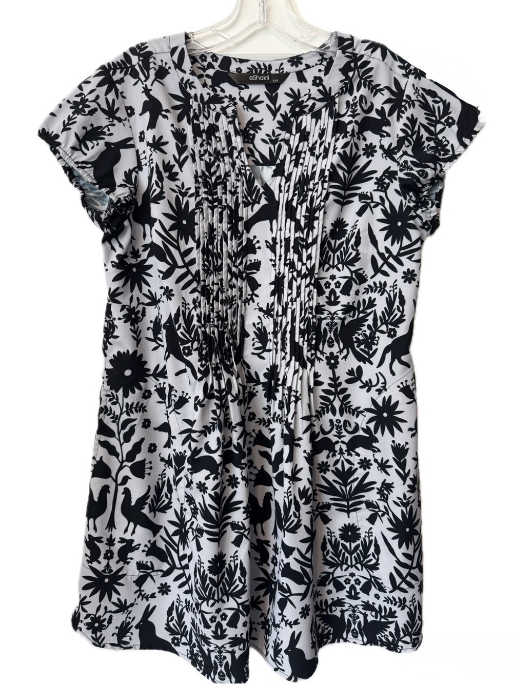 eShakti Wayward Fancies Woodland Animal Print Tunic Dress Boho L/12 Cottagecore